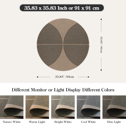 Modern Rainbow Small Round Rug (3' Round / Nature/Black Rainbow)