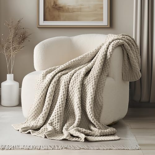HOME Chunky Chenille Knit Throw Blanket (Warm Gray / 60" X 80")
