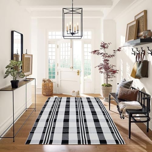 Fall Décor Plaid Rug (4' x 6' (Rectangular) / Black & White Plaid X)