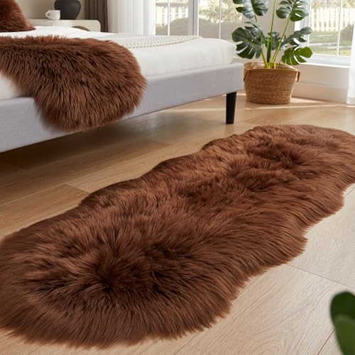 Ultra Soft Fluffy Shaggy Area Rug Faux Fur Rug Chair Cover Seat Pad Fuzzy Area Rug for Bedroom Floor Sofa Living Room (Coffee / 2' x 6' (Sheepskin))