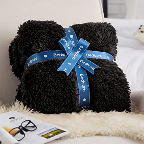 Faux Fur Fluffy Sherpa Fleece Queen Bed Blanket Black 60"x80" (07- Black / Queen (90" X 90"))