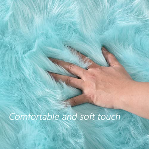 Light Blue Fur Round Rug 3ft Faux Sheepskin Circle Rug for Living Room Boho Rugs Bedroom Rugs Fluffy Rug for Teen Room Dorm Cute Room Décor (3' (Round) / Light Blue)