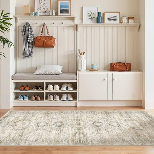Washable Runner Rugs for Bedroom (Grey/Yellow / 2' x 6' (Runner))