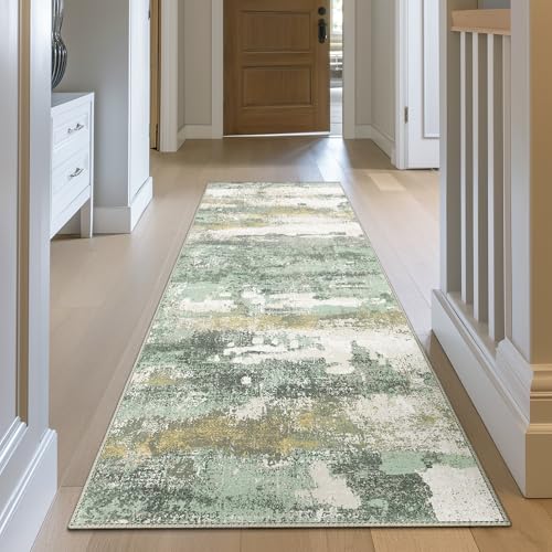 2x8 Green Abstract Runner Rug (Light Green/Cream / 2' x 8' (Rectangular))