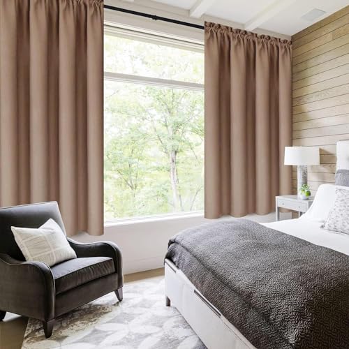 Wide Blackout Curtains for Bedroom Living Room 70 x 63 Inch Long Khaki (Khaki / 70"W x 63"L (Pack of 2))
