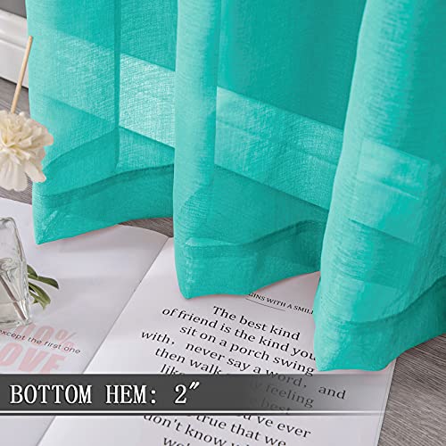 Short Sheer Curtain Linen Textured Bedroom Curtains Sheer Light Filtering Rod Pocket Voile Curtain for Living Room (54"W x 54"L (Pack of 2) / Aqua Blue)