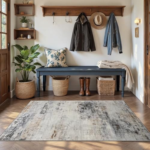 3x5 Washable Non Slip Area Rugs for Bedroom Living Room (Grey / Brown / 3' x 5' (Rectangular))