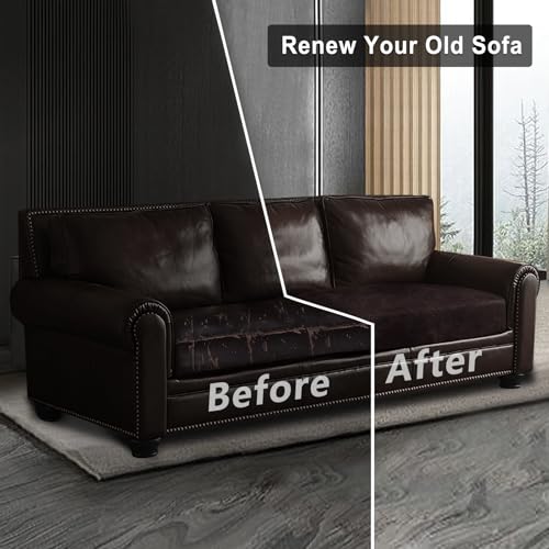 Leather Look Couch Cushion Covers Sofa Seat Slipcovers Sets Couches Furniture Protector for Sectional Armchair Loveseat Pets Kids Stretch Spandex Fabric (2 Cushion Sofa / Chocolate)