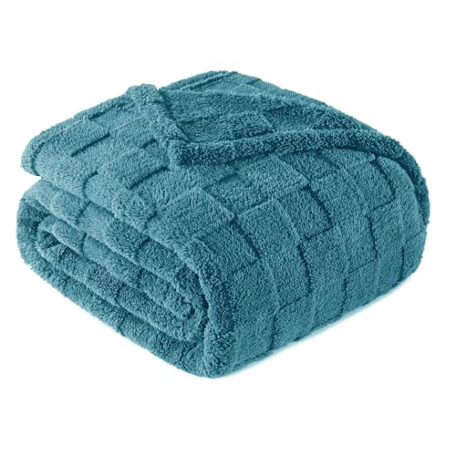 3D Checkered Fleece Throw Blanket for Couch (Slate Blue / Throw (50"x60"))