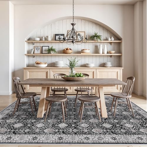 Washable Large 9x12 Area Rug (9' x 12' (Rectangular) / Black/Navy)