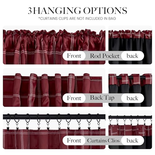 Farmhouse 100% Blackout Red Plaid Buffalo Kitchen Curtains (26"W x 24"L (Pack of 2) / Grid Pattern | Red Christmas & White)