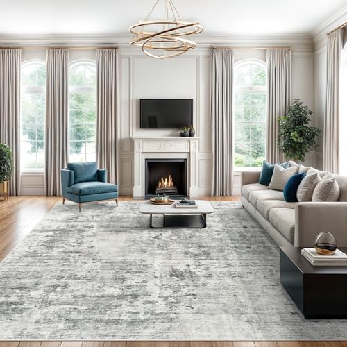 Abstract Rug 8x10 Large Living Room Area Rugs Washable Gray (Gray/White / 8' x 10' (Rectangular))