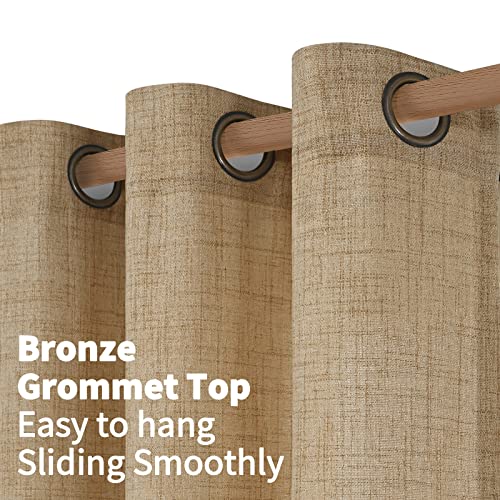 Short Linen Semi Sheer Curtains 45 Inch Length for Kitchen Window (Toffee / 42"W x 45"L (Pack of 2))