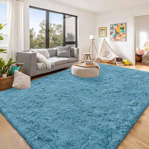 8x10 Machine Washable Large Area Rugs for Living Room (8x10 Ft / Slate Blue)