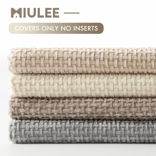 Decorative Chenille Pillow Covers Neutral Beige 18x18 Pack of 4 (18" x 18" (Pack of 4) / Neutral Beige/Brown)