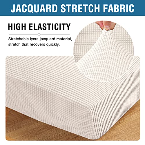 Super Stretch Couch Cushion Covers Sofa Cushion Slipcovers Jacquard Fabric Individual Seat Couch Slipcover Sets for Pets with Elastic Bottom (Ivory)