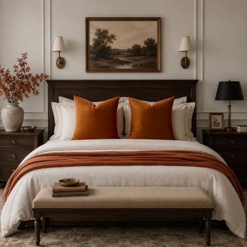 Burnt Orange Velvet Throw Pillow Covers 24x24 Pack of 2 (Dark Burnt Orange / 24" x 24" (Pack of 2))