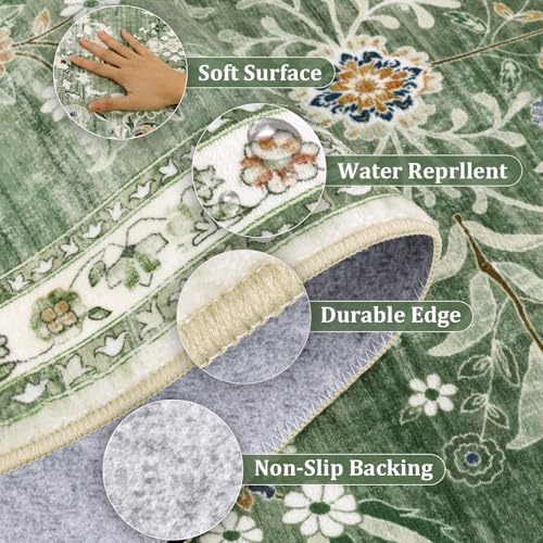 6x9 Washable Area Rug for Living Room Floral Carpet Sage Green (Green / 6' x 9')