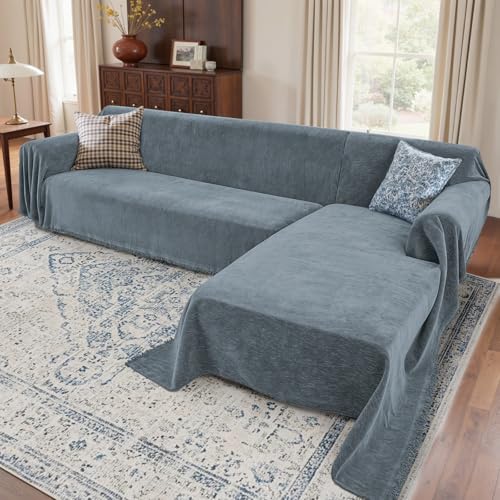 2 Pieces Sectional Couch Covers L Shaped Cover XXXL Dusty Blue (Dusty Blue / 71"×118"+91"×134")