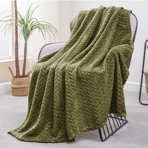 Fleece Throw Blanket for Couch Sofa (Olive Green / Throw ( 50x70 IN ))