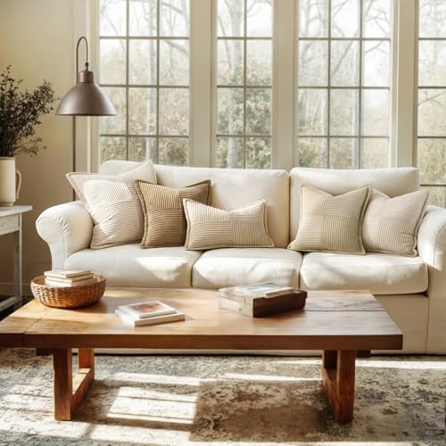 Decorative Throw Pillow Covers for Couch 20x20 Inch Cream 2 Pack (Cream / 20" x 20" (Pack of 2))