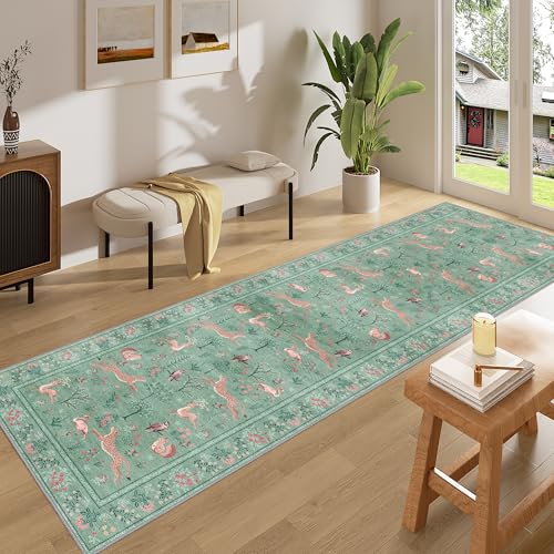 2x8 Washable Runner Rug (Teal (Animal) / 2' x 8' (Rectangular))