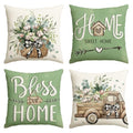 Bless Our Home Farmhouse Eucalyptus Leaves Throw Pillow Covers (Green / 16" x 16" (Pack of 4))