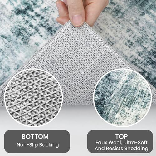 Abstract Runner Rug 2x6 Ft Washable Runners for Hallways (Sage/Grey/White / 2' x 6' (Rectangular))