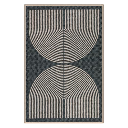 Enfys Rainbow Outdoor Mats for Front Door (2' x 3' (Rectangular) / Dark Grey/Charcoal Black)
