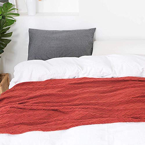 Rust Throw Blanket 60x80 Inch Boho Knitted Soft Throw Sofa Blanket (Rust / 60"x80")