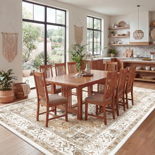 Amada Large 9x12 Washable Area Rug for Living Room (9' x 12' (Rectangular) / Distressed Beige/Cream)