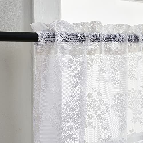 Vintage Lace Curtains 36 inch Length Country White Cafe Kitchen Sheer Short Curtain Panels for Bathroom (Bright White / 26"W x 36"L (Pack of 2))