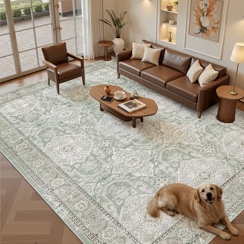 8x10 Area Rugs Large Washable Living Room Rug Non (Green/Brown / 8' x 10' (Rectangular))