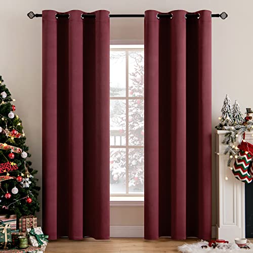 Wine Red Blackout Bedroom Curtains 90 Inch Long Light Blocking (Wine Red / 42"W x 90"L (Pack of 2))