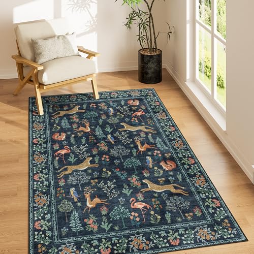 3x5 Rug Washable Animal Area Rug for Bedroom Non Slip (Navy Blue (Animal) / 3' x 5' (Rectangular))