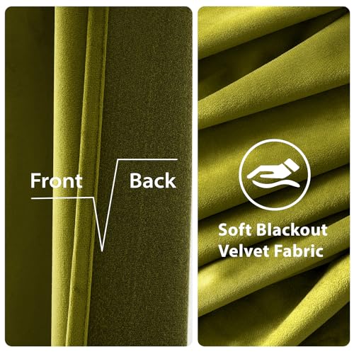 Velvet Curtains Light Olive Green 52 x 84 Inch Length Set of 2 (Light Olive / 52"W x 84"L (Pack of 2))