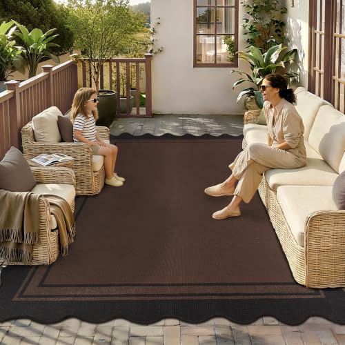 5x7 Scalloped Rug Easy Jute Washable Outdoor Patio Rug Black Brown (5'*7'(Rectangular) / Black Brown)