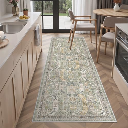 Washable Runner Rug 2x6 Runners for Hallways Non Slip (Green/Gold / 2' x 6' (Runner))