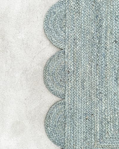 Scallop Jute Area Rug Boho Jute Rug Scalloped Coastal Rug (Jungle Mist / 3'x5' (Rectangular))
