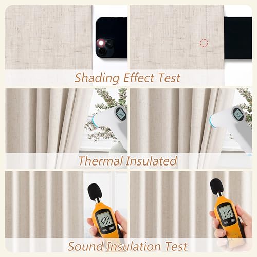 Extra Long 100% Blackout Linen Curtains 100 Inch for Bedroom 2 Panels