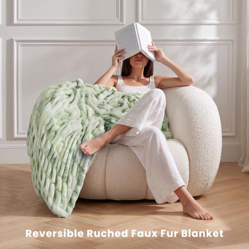 Double Sided Soft Faux Fur Throw Blanket (Tie-dye Sage / Throw)