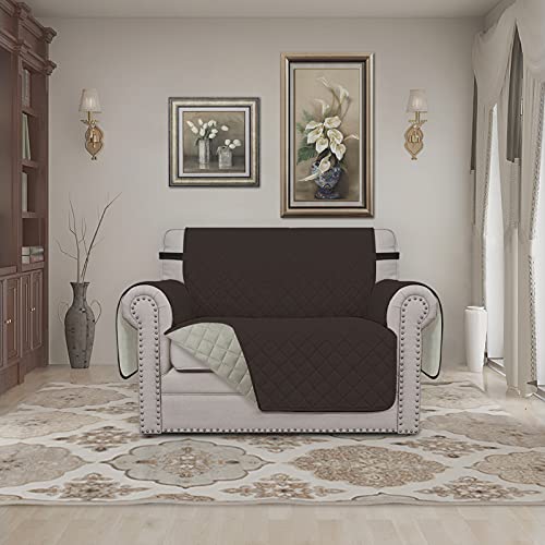Oversized Chair Sofa Slipcover Reversible Sofa Cover Water Resistant Couch Cover Furniture Protector Cover with Elastic Straps for Pets Dog (Chocolate/Beige / Small-XL Chair)