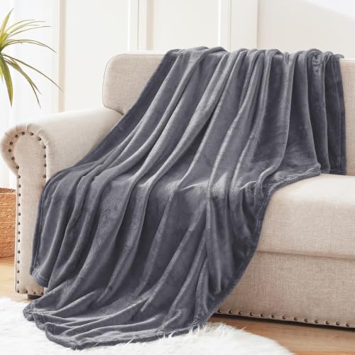 Soft Fleece Throw Blanket for Couch (Dark Grey / Throw (50" x 60"))