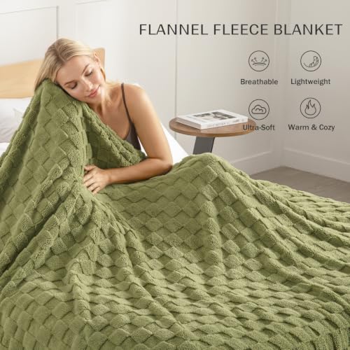 3D Checkered Fleece Twin Blanket for Bed (Olive Green / Twin (60"x80"))