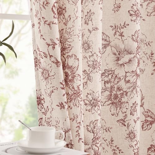 Floral Lined Linen Curtains 108 Long for Living Room 2 Panels (Lined Brick Red / 50"W x 108"L (Pack of 2))