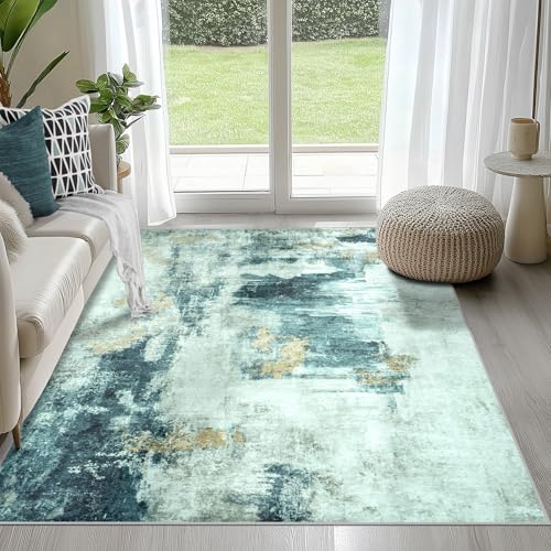 4x6 Area Rugs for Living Room Washable Bedroom Dining Room Teal Grey Gold (Teal Grey/Gold / 4' x 6' (Rectangular))