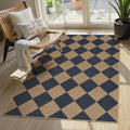 Checkered Easy Jute 3x5 Outdoor Rug (3' x 5' (Rectangular) / Blue/Checkerboard -2)