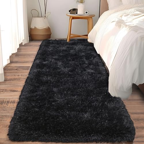 Soft Runner Rugs for Bedroom Hallways (2' x 5' (1 pc) / Black)