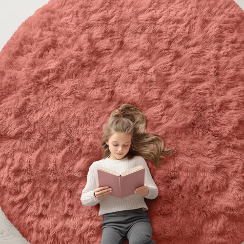Rust Red Round Rugs for Bedroom (8 Ft Round / Rust Red)