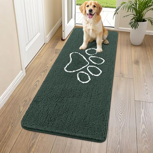 Dog Door Mat for Muddy Paws (59"X24" / Green and White)